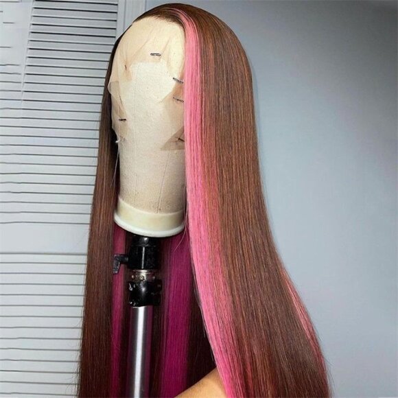 Brown Pink Lace Front Wig Virgin Human Hair Custom Color Wig